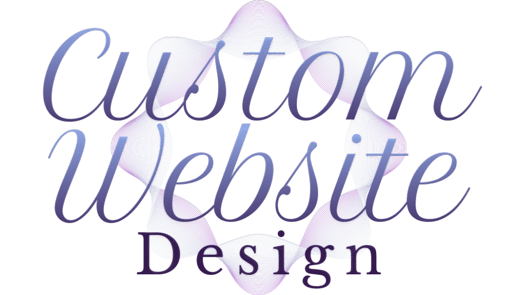 “Custom Website Design heading graphic with elegant script typography over a modern purple gradient abstract shape by Lily Grace Designs.”