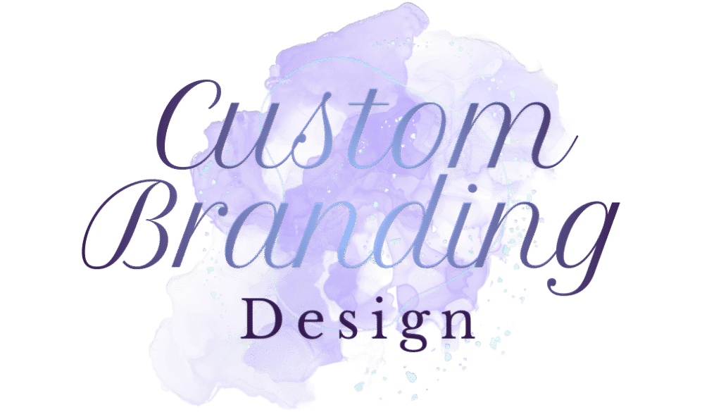 “Custom Branding Design heading image with purple watercolor splash background and elegant script typography.”