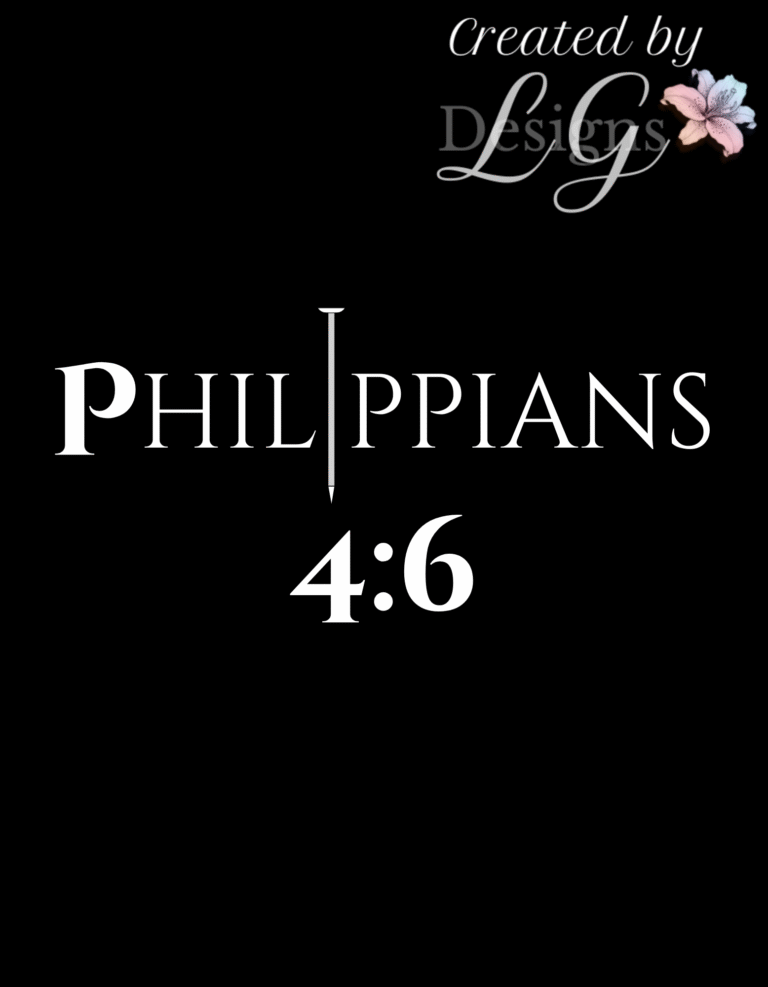 Philippians 4:6 minimalist Bible verse design featuring elegant white typography on a black background, with a nail symbol replacing the letter ‘I’. Created by Lily Grace Designs for the Young Adult Bible Society apparel collection.