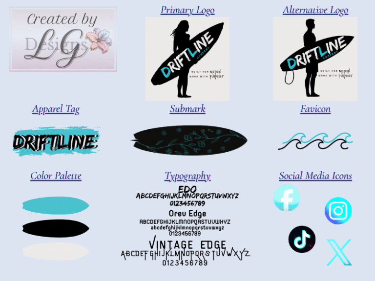 surf brand logo, coastal branding, lifestyle apparel design, Driftline Co branding, modern surf aesthetic, Lily Grace Designs portfolio
