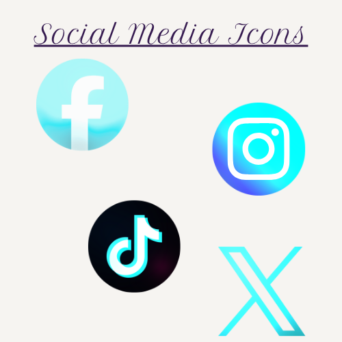 Set of glowing turquoise social media icons for Facebook, Instagram, TikTok, and X designed for Driftline Co.