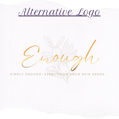 “Enough alternative logo with gold script lettering and soft botanical background.”